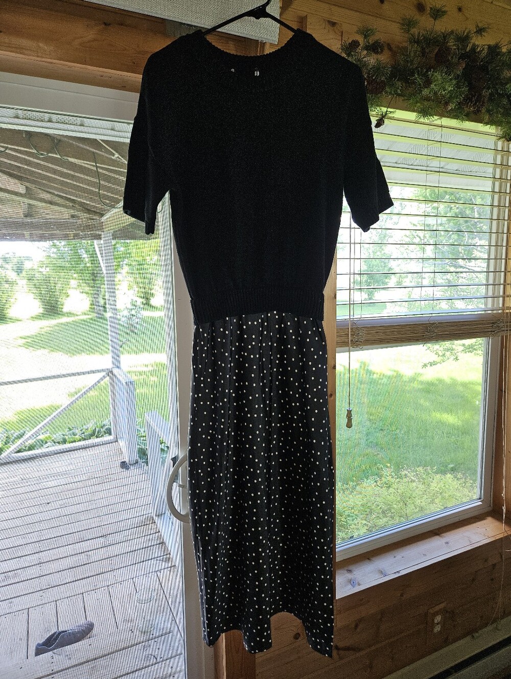 Black Polka Dot Knit Top Midi Dress